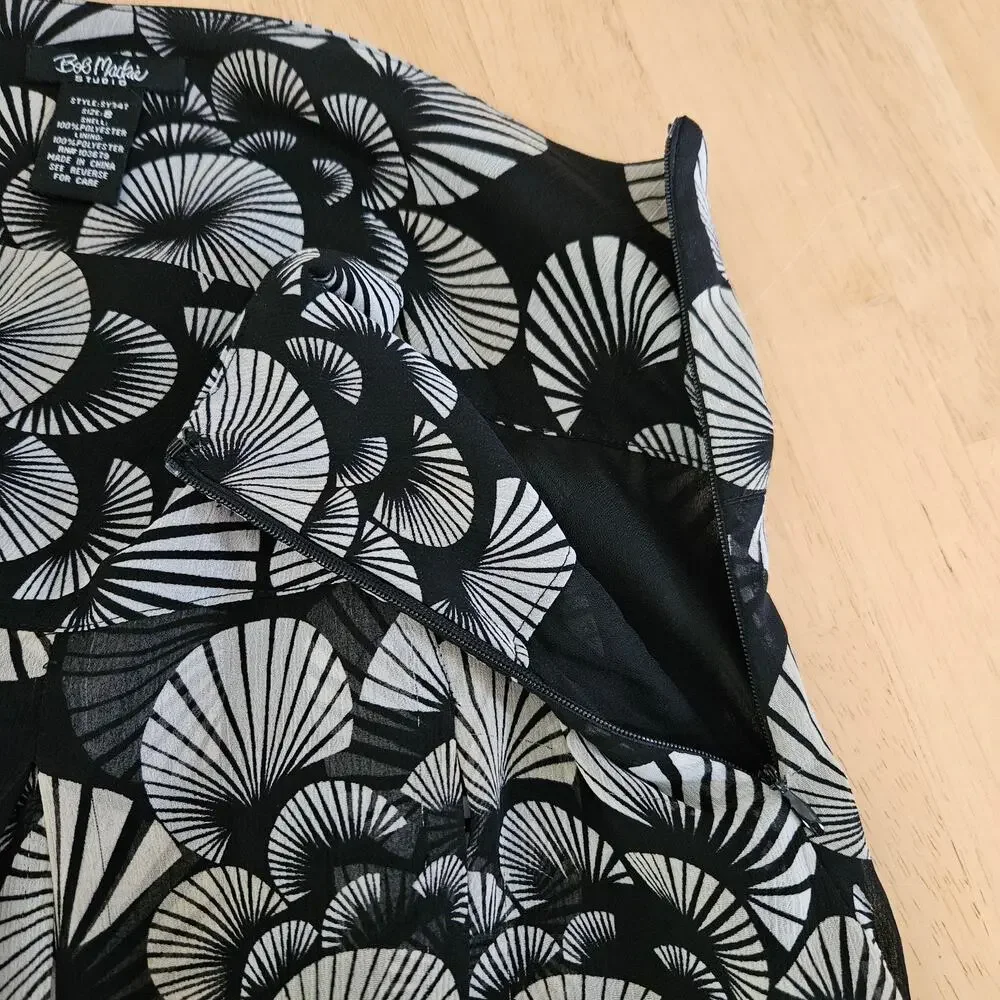 Bob Mackie Chiffon Side Zip Skirt Geometric Floral Art sz 8 EUC